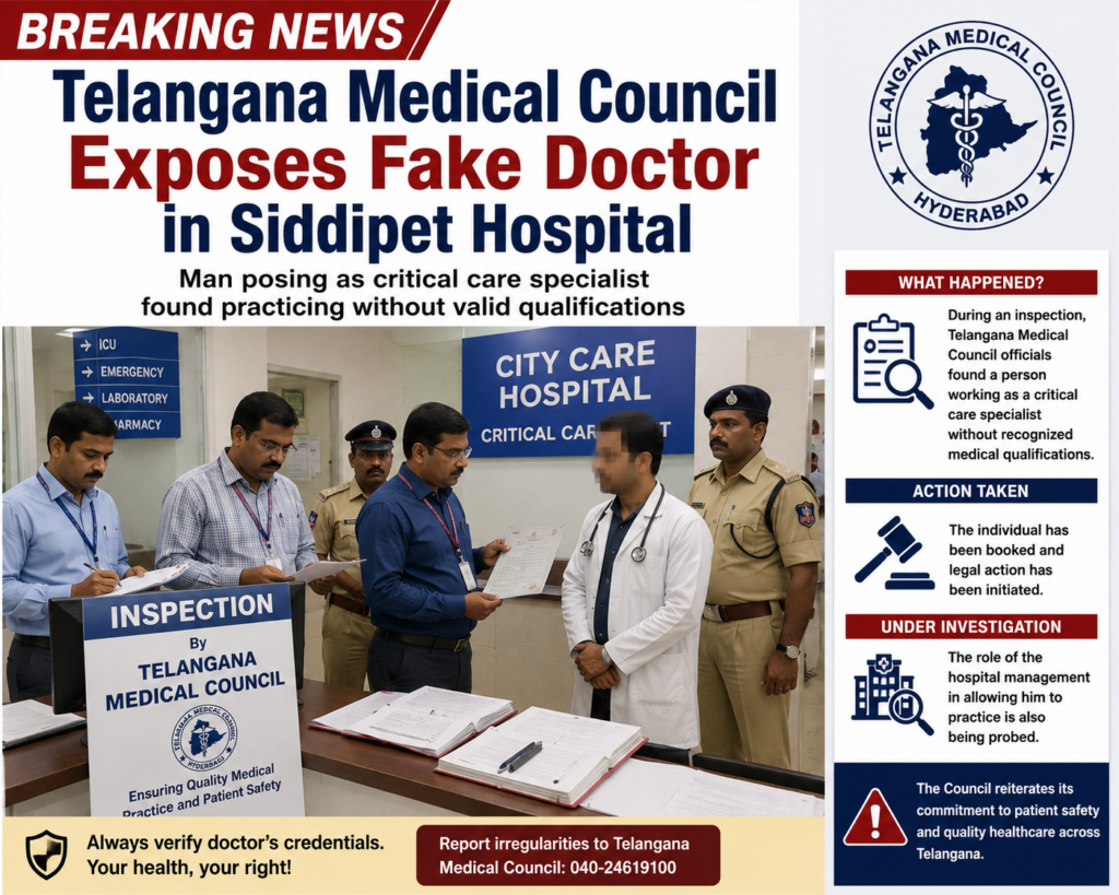 Telangana Medical Council Exposes Fake Doctor in Siddipet Hospital chatgpt image jun 23, 2026, 09 35 06 am